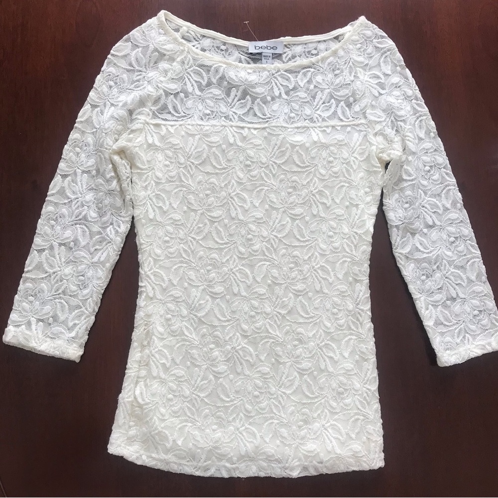 Bebe Lace Off White Top Size Small
